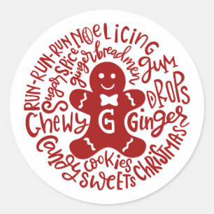 Gingerman Christmas Winter Candy Typography Classic Round Sticker