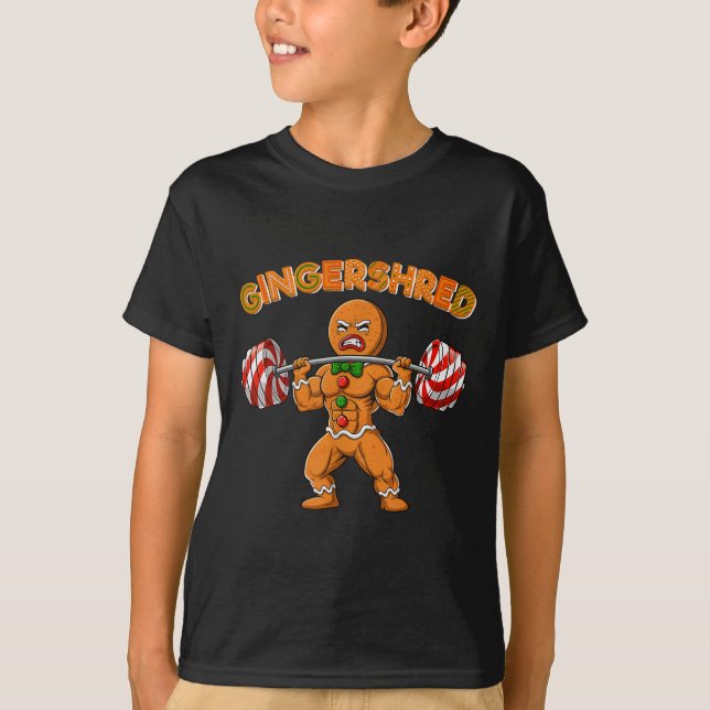 Gingershred Bodybuilder Funny Gingerbread Man Weig T-Shirt (Front)