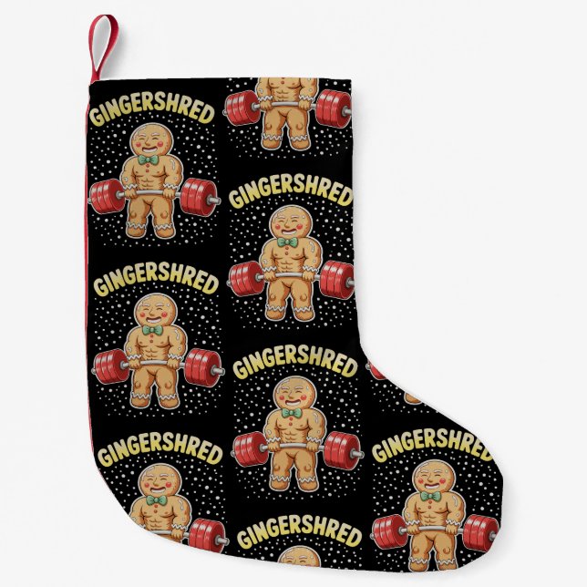 Gingershred Christmas Gingerbread Gym Bodybuilding Small Christmas Stocking (Front)