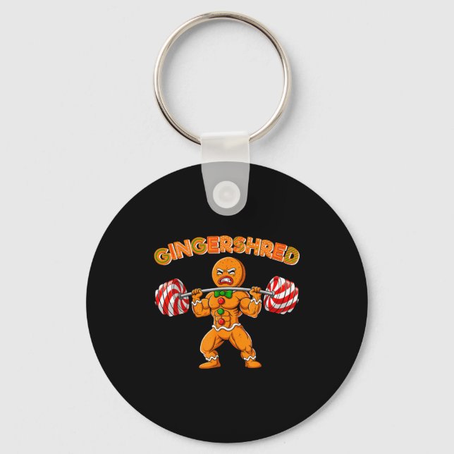 Gingershred Christmas Gingerbread Man Gym Bodybuil Keychain (Front)