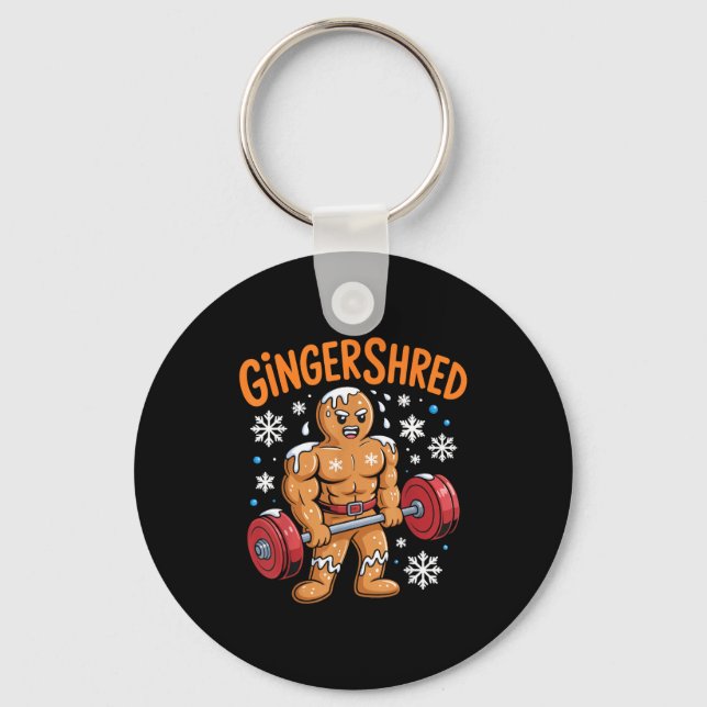 Gingershred Christmas Gym Workout Funny Gingerbrea Keychain (Front)