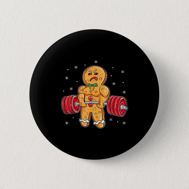 Gingershred Funny Gingerbread Man Gym Bodybuilding Button (Front)