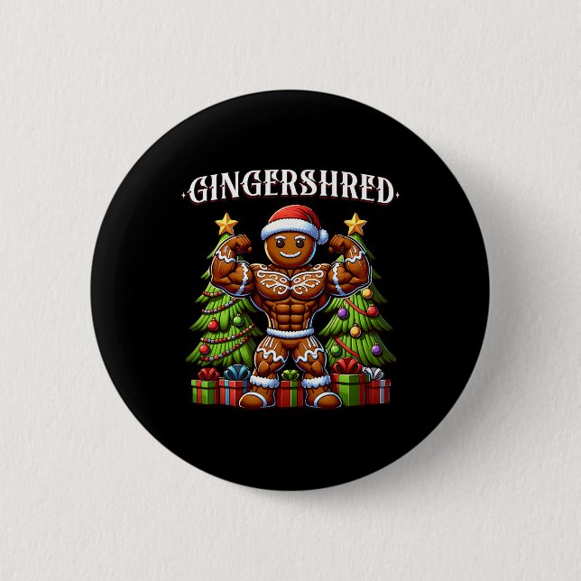Gingershred Funny Gingerbread Man Gym Bodybuilding Button (Front)