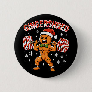 Gingershred Funny Gingerbread Man Gym Bodybuilding Button