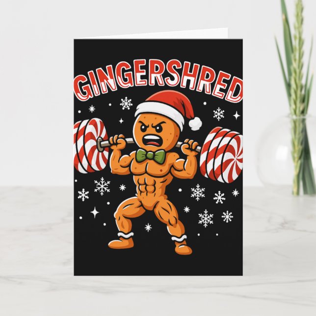Gingershred Funny Gingerbread Man Gym Bodybuilding Card (Front)