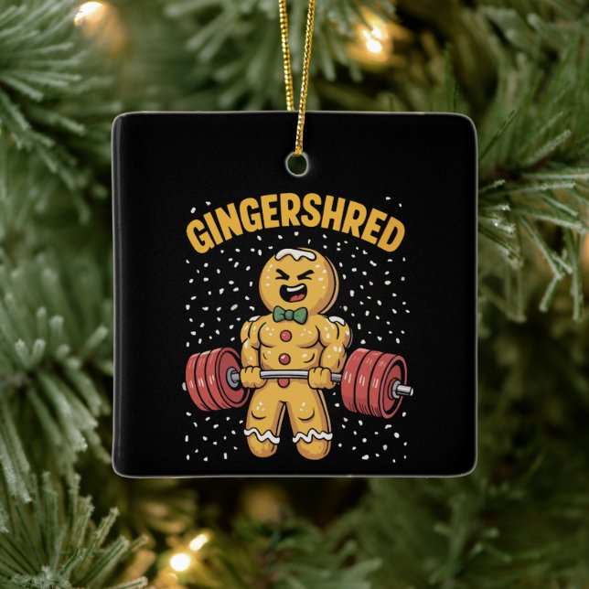 Gingershred Funny Gingerbread Man Gym Bodybuilding Ceramic Ornament (Tree)