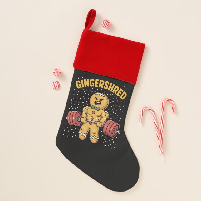 Gingershred Funny Gingerbread Man Gym Bodybuilding Christmas Stocking (Front)