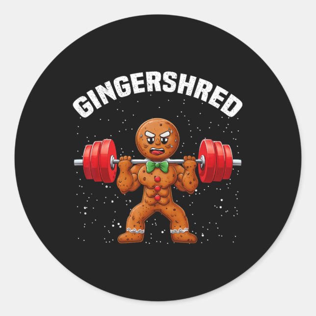 Gingershred Funny Gingerbread Man Gym Bodybuilding Classic Round Sticker (Front)