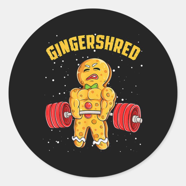 Gingershred Funny Gingerbread Man Gym Bodybuilding Classic Round Sticker (Front)