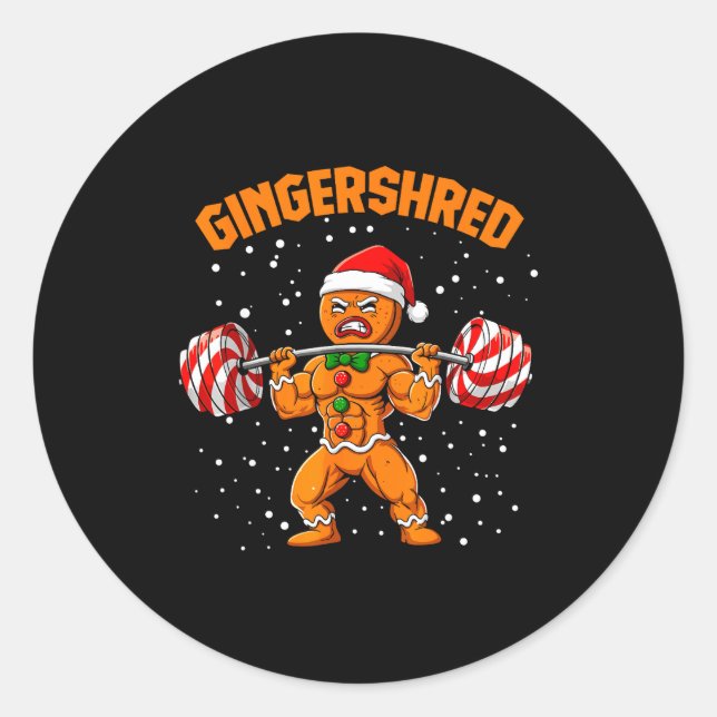 Gingershred Funny Gingerbread Man Gym Bodybuilding Classic Round Sticker (Front)