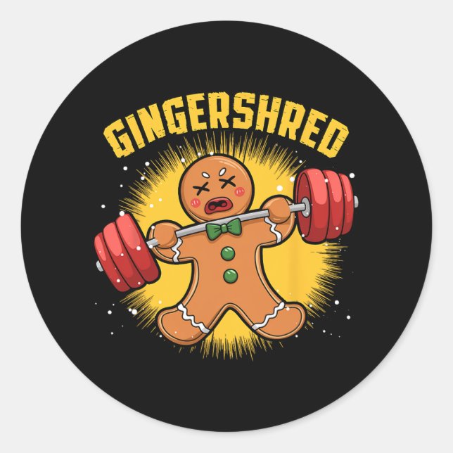 Gingershred Funny Gingerbread Man Gym Bodybuilding Classic Round Sticker (Front)