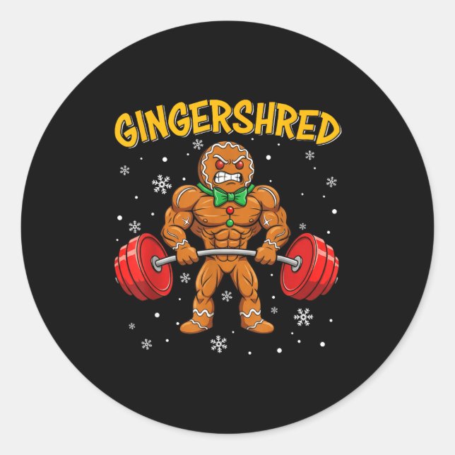 Gingershred Funny Gingerbread Man Gym Bodybuilding Classic Round Sticker (Front)