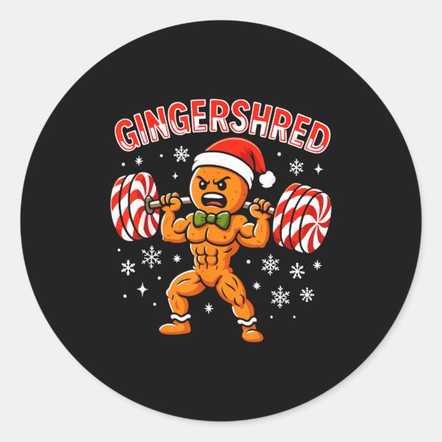 Gingershred Funny Gingerbread Man Gym Bodybuilding Classic Round Sticker (Front)