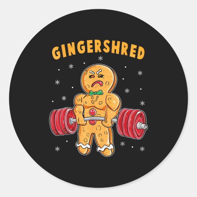 Gingershred Funny Gingerbread Man Gym Bodybuilding Classic Round Sticker (Front)