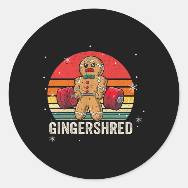 Gingershred Funny Gingerbread Man Gym Bodybuilding Classic Round Sticker (Front)