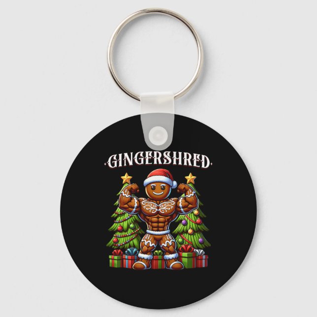 Gingershred Funny Gingerbread Man Gym Bodybuilding Keychain (Front)