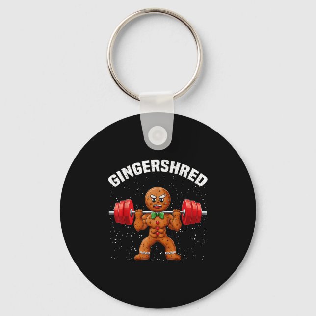 Gingershred Funny Gingerbread Man Gym Bodybuilding Keychain (Front)
