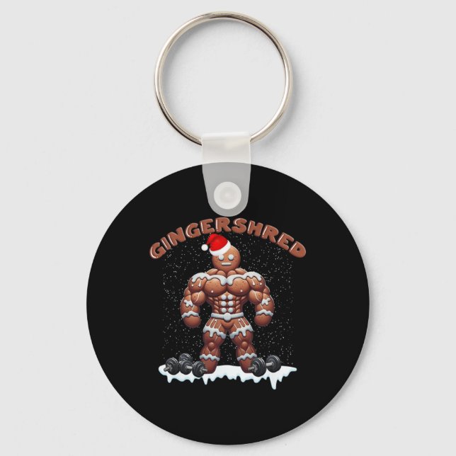Gingershred Funny Gingerbread Man Gym Bodybuilding Keychain (Front)