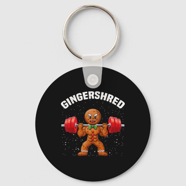 Gingershred Funny Gingerbread Man Gym Bodybuilding Keychain (Front)
