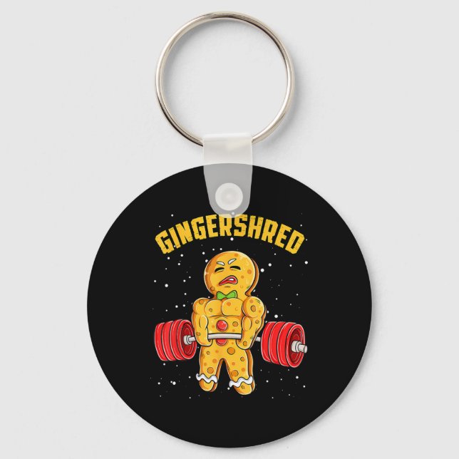 Gingershred Funny Gingerbread Man Gym Bodybuilding Keychain (Front)