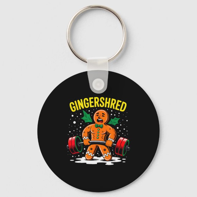 Gingershred Funny Gingerbread Man Gym Bodybuilding Keychain (Front)