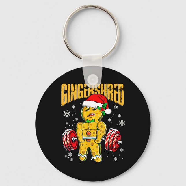 Gingershred Funny Gingerbread Man Gym Bodybuilding Keychain (Front)