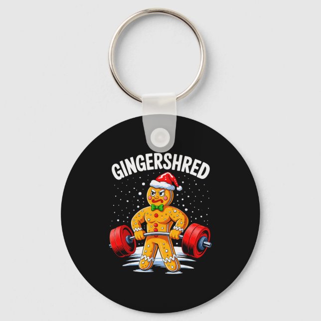Gingershred Funny Gingerbread Man Gym Bodybuilding Keychain (Front)