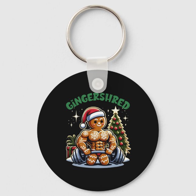 Gingershred Funny Gingerbread Man Gym Bodybuilding Keychain (Front)