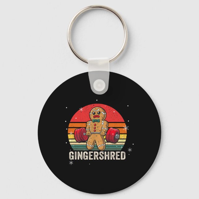 Gingershred Funny Gingerbread Man Gym Bodybuilding Keychain (Front)