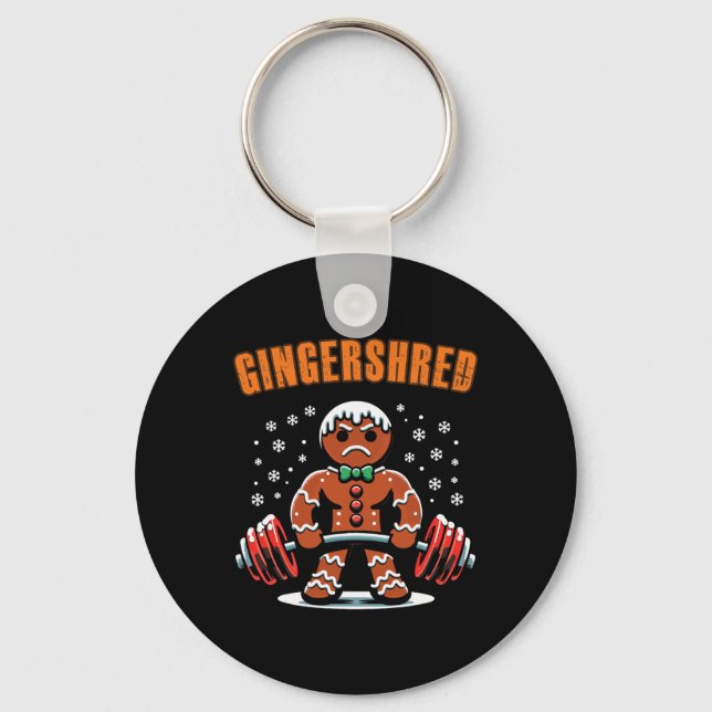 Gingershred Funny Gingerbread Man Gym Bodybuilding Keychain (Front)