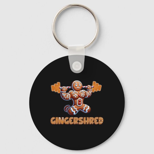 Gingershred Funny Gingerbread Man Gym Bodybuilding Keychain (Front)