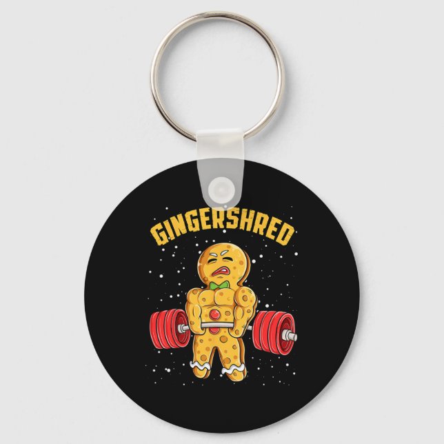 Gingershred Funny Gingerbread Man Gym Bodybuilding Keychain (Front)