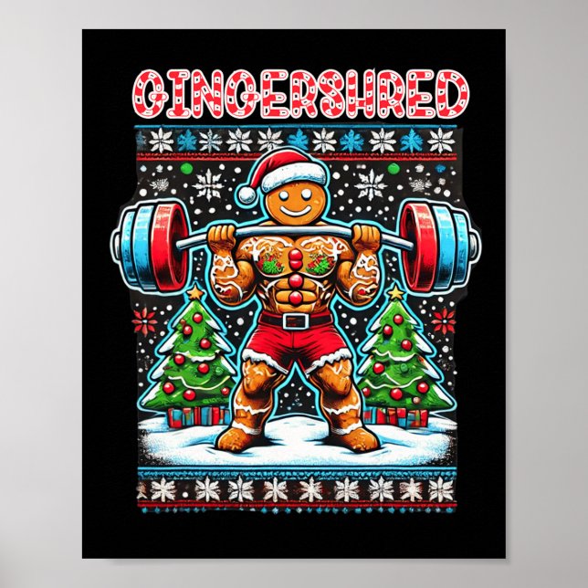 Gingershred Funny Gingerbread Man Gym Bodybuilding Poster (Front)