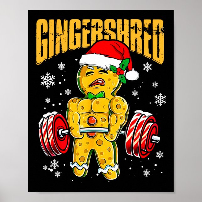 Gingershred Funny Gingerbread Man Gym Bodybuilding Poster (Front)