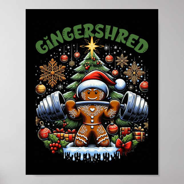 Gingershred Funny Gingerbread Man Gym Bodybuilding Poster (Front)