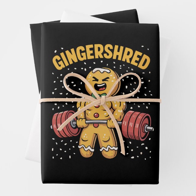 Gingershred Funny Gingerbread Man Gym Bodybuilding Wrapping Paper Sheets (In situ)