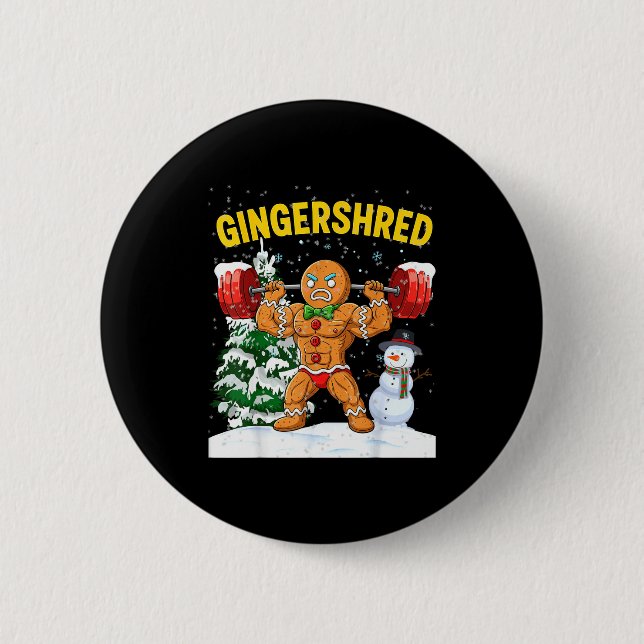 Gingershred Gingerbread Man Bodybuilding Christmas Button (Front)