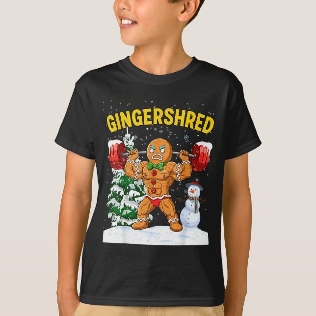 Gingershred Gingerbread Man Bodybuilding Christmas T-Shirt (Front)