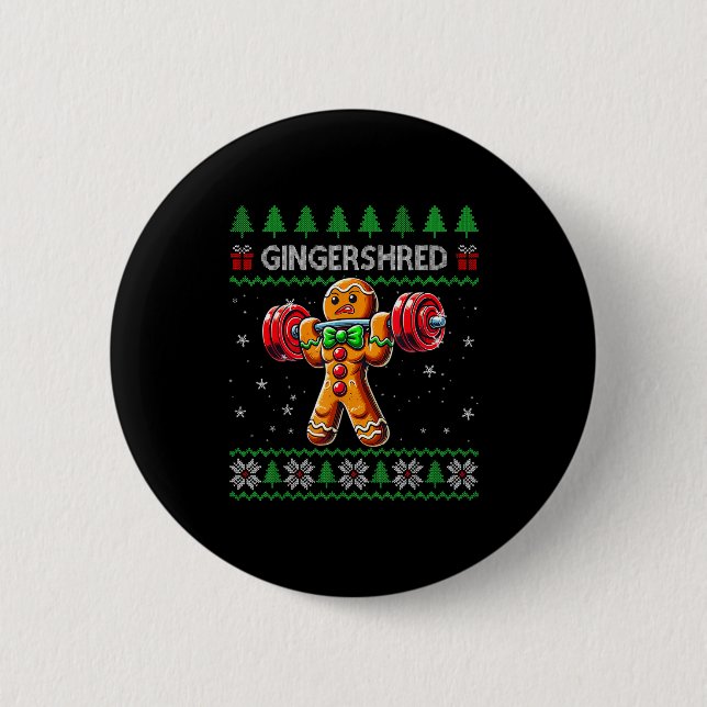 Gingershred Gym Christmas Ugly Sweater Gingerbread Button (Front)