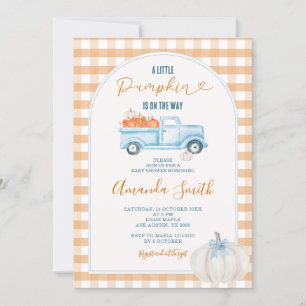 Gingham A Little Pumpkin Fall Truck Baby Shower Invitation