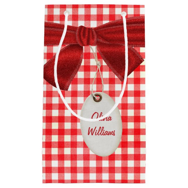 Gingham and Bow Small Gift Bag (Front)