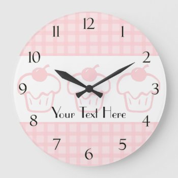Gingham And Cupcake Clock With Numbers by EmptyCanvas at Zazzle