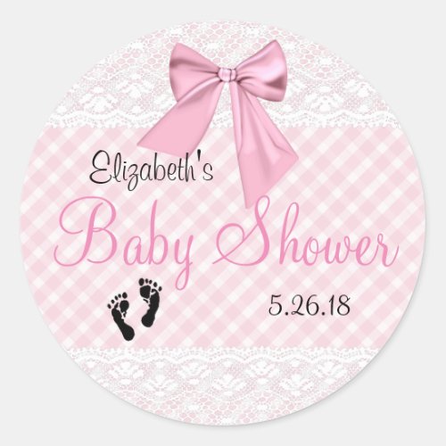 Gingham and Lace Image_Baby Shower_ Classic Round Sticker