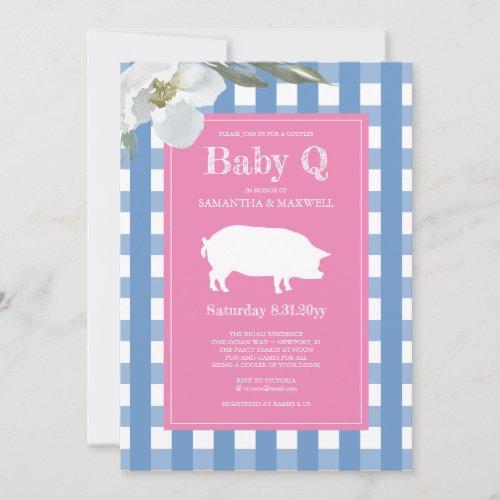 Gingham and Pig Baby Q Baby Shower Invitation