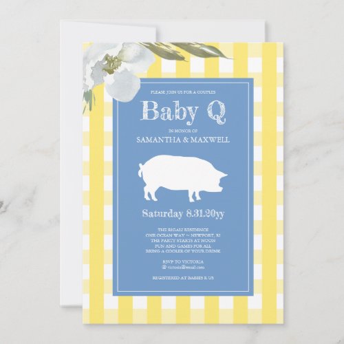 Gingham and Pig Baby Q Baby Shower Invitation