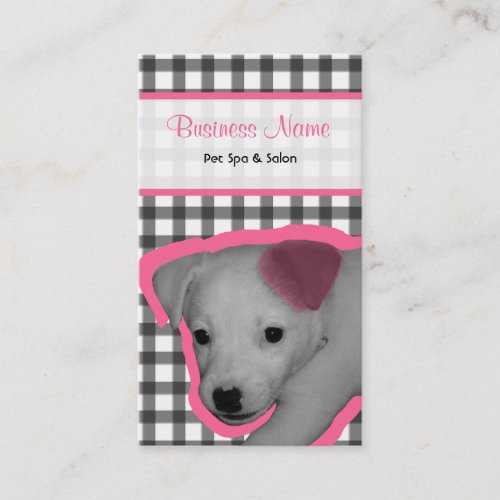 Gingham and Pink Ear Dog Pet Spa  Salon Business Card