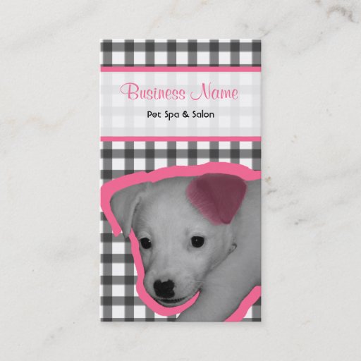 Customizable Gingham and Pink Ear Dog Pet Spa &amp; Salon Business Cards