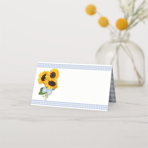 Gingham and Sunflowers Wedding Folded Place Card