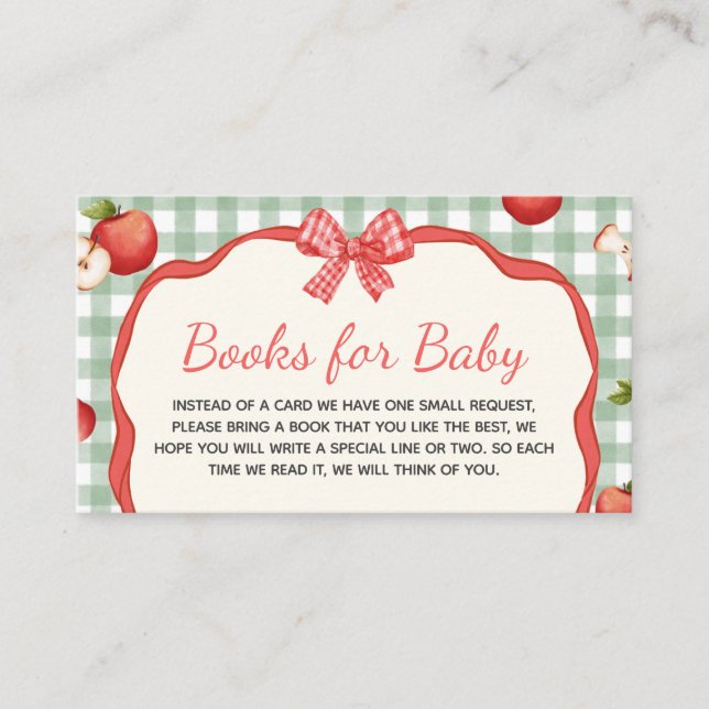 Gingham Apple of our Eye Baby Shower Book for Baby Enclosure Card (Front)