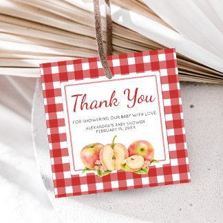 Gingham Apple of Our Eye Baby Shower Favor Tags